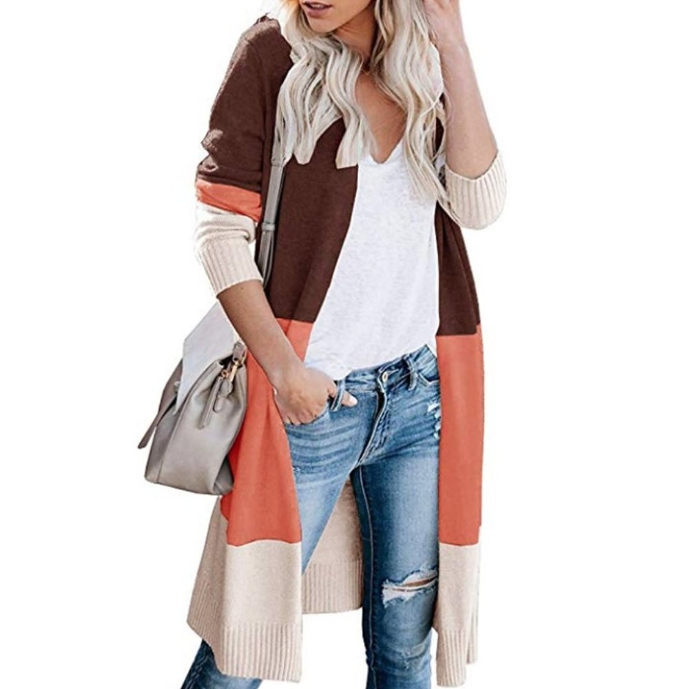 NWOT - Women's Color Block Long Sleeve Lightweight Cardigan